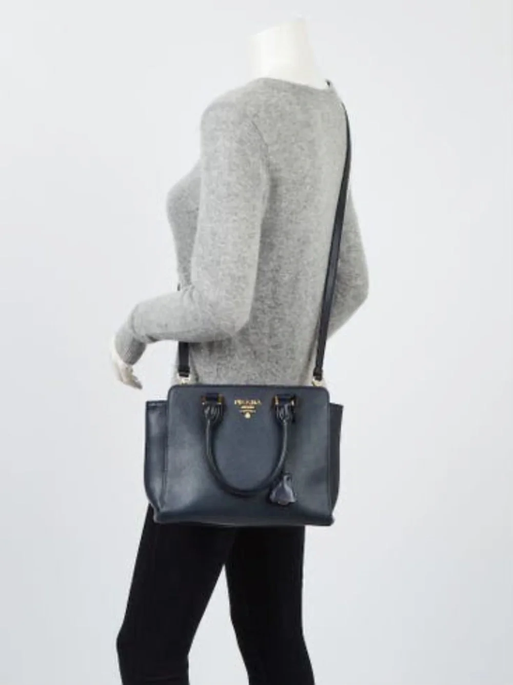 Authentic PRADA Baltico Saffiano And Soft Calfskin Leather Small Satchel Bag Bla - Picture 12 of 12